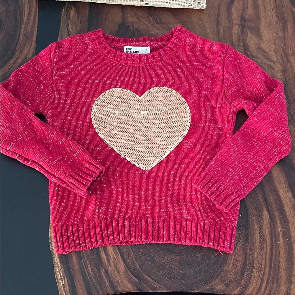 Epic Threads Red Sweater with Gold Heart